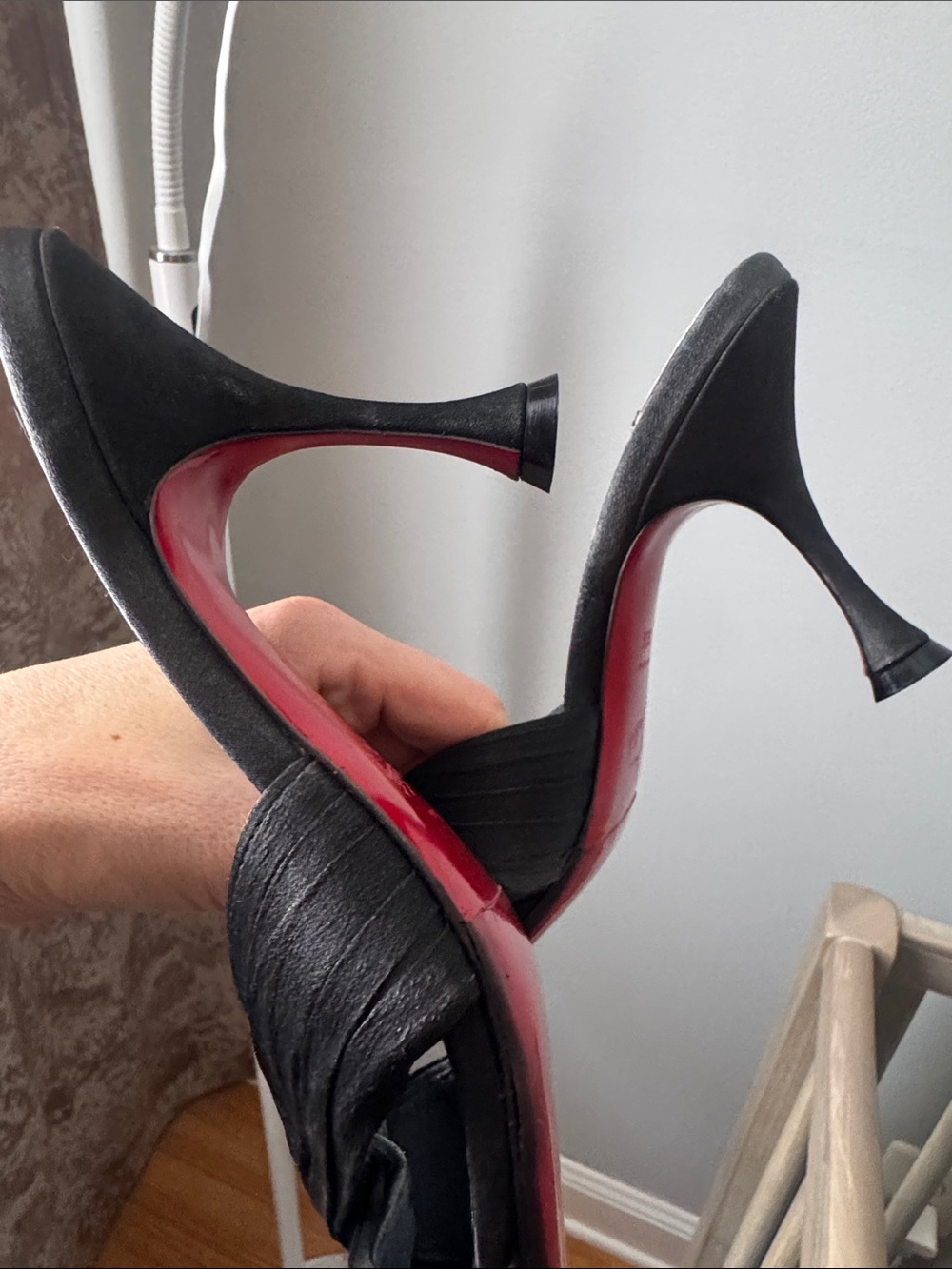 Christian Louboutin Black Leather Heeled Sandals with Signature Red Soles
